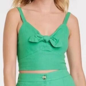 Universal Thread green linen tie front smocked elastic crop top size small
